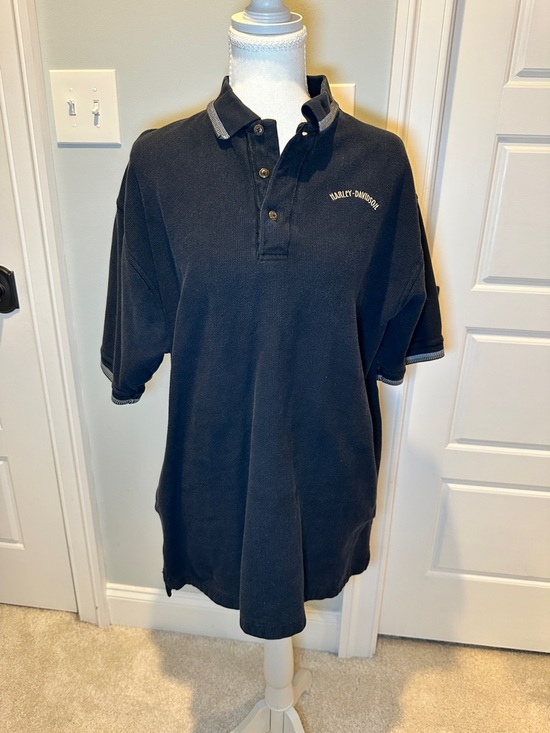 Harley-Davidson Other - Vintage Harley-Davidson Black Knit Polo Shirt - Size Large - 100% Combed Cotton